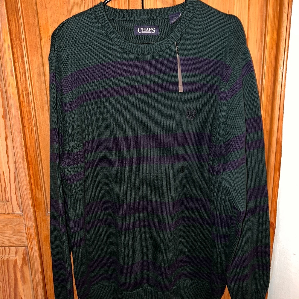 NWT: Chaps - Navy Blue and Green Striped Sweater - Size L